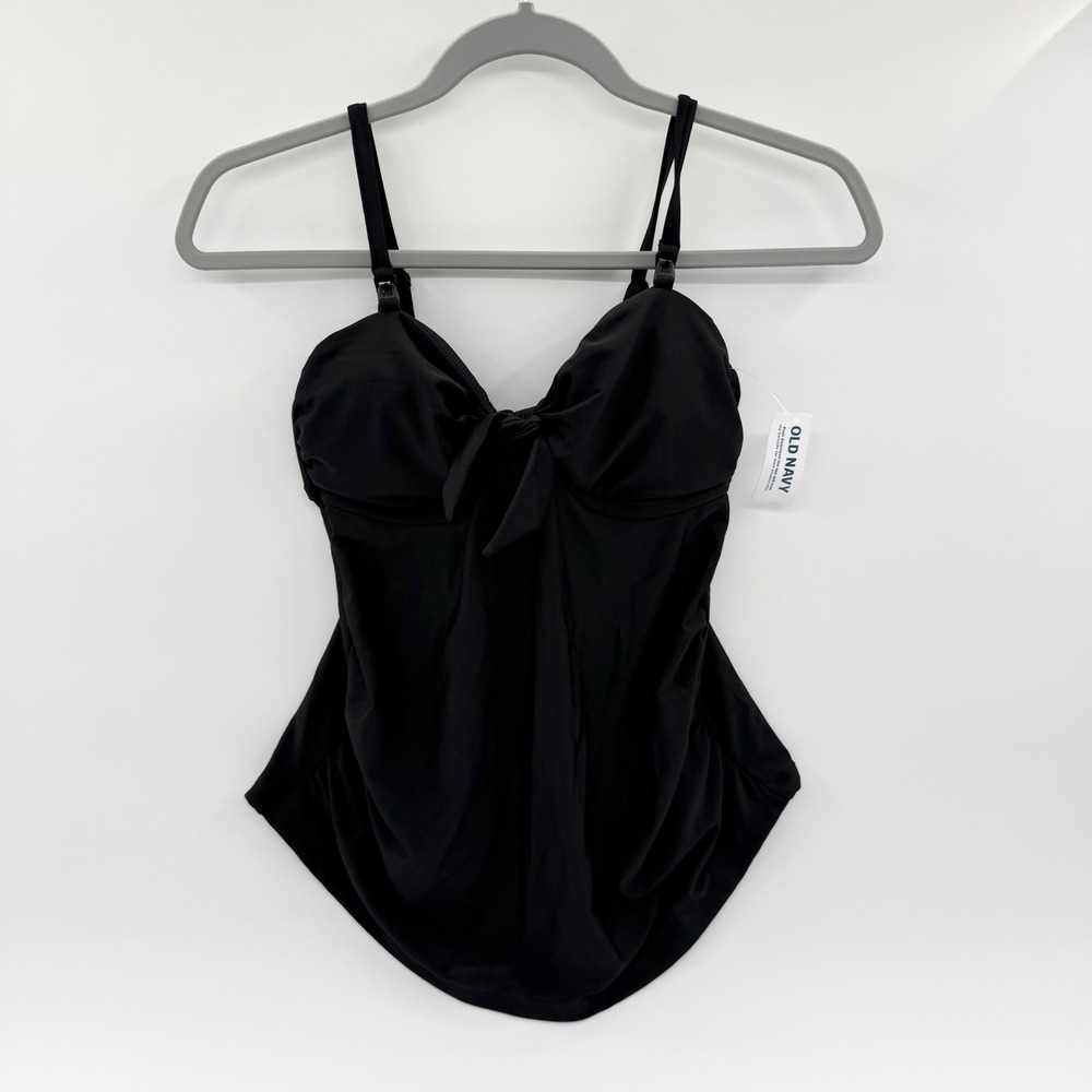 Old Navy Womens Black Tankini Swim Top Tie Front Adjustable Straps‎ 818077-00-1